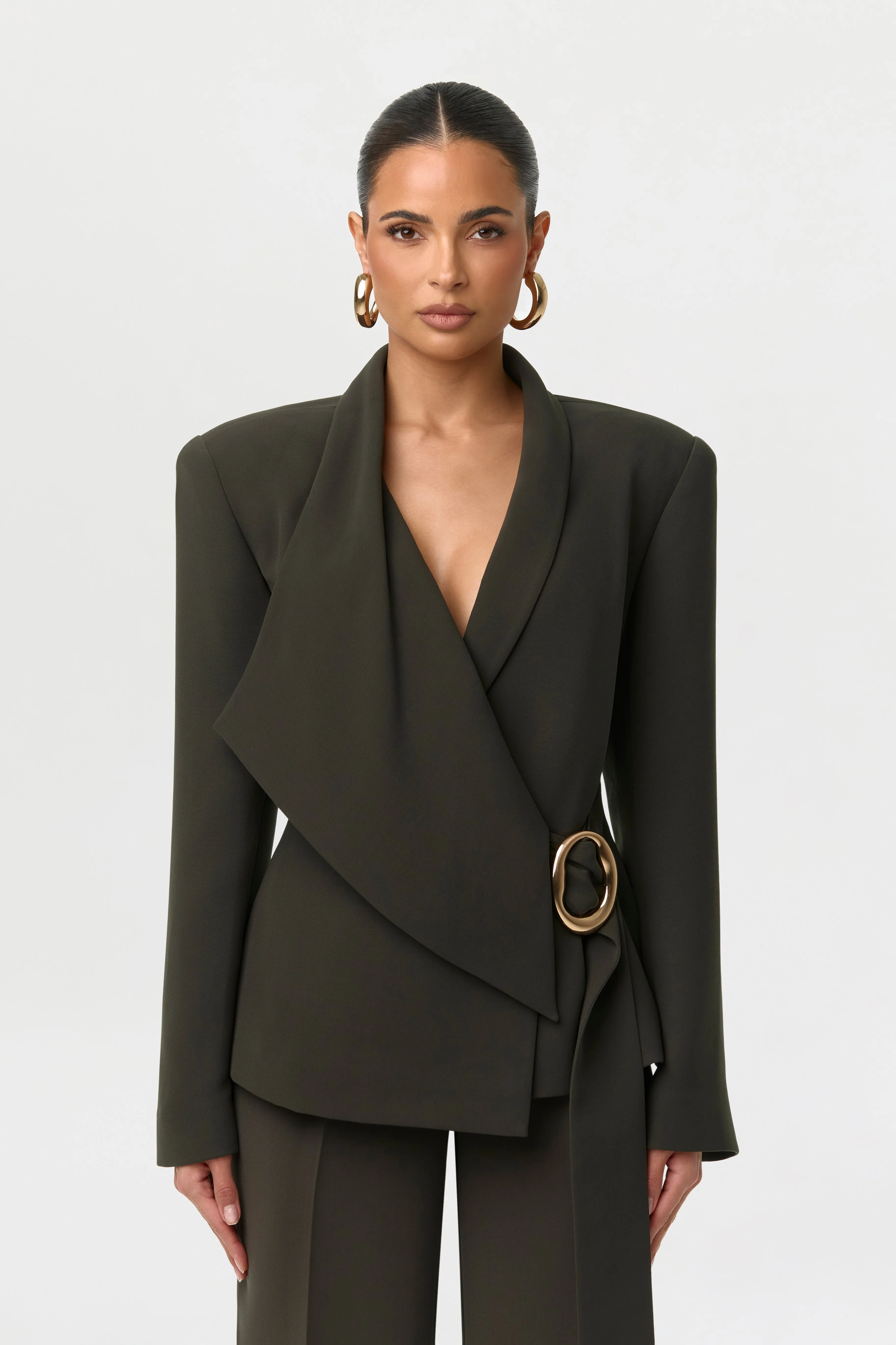 Suiting Asymmetric Wrap Blazer sold by Naked Wardrobe