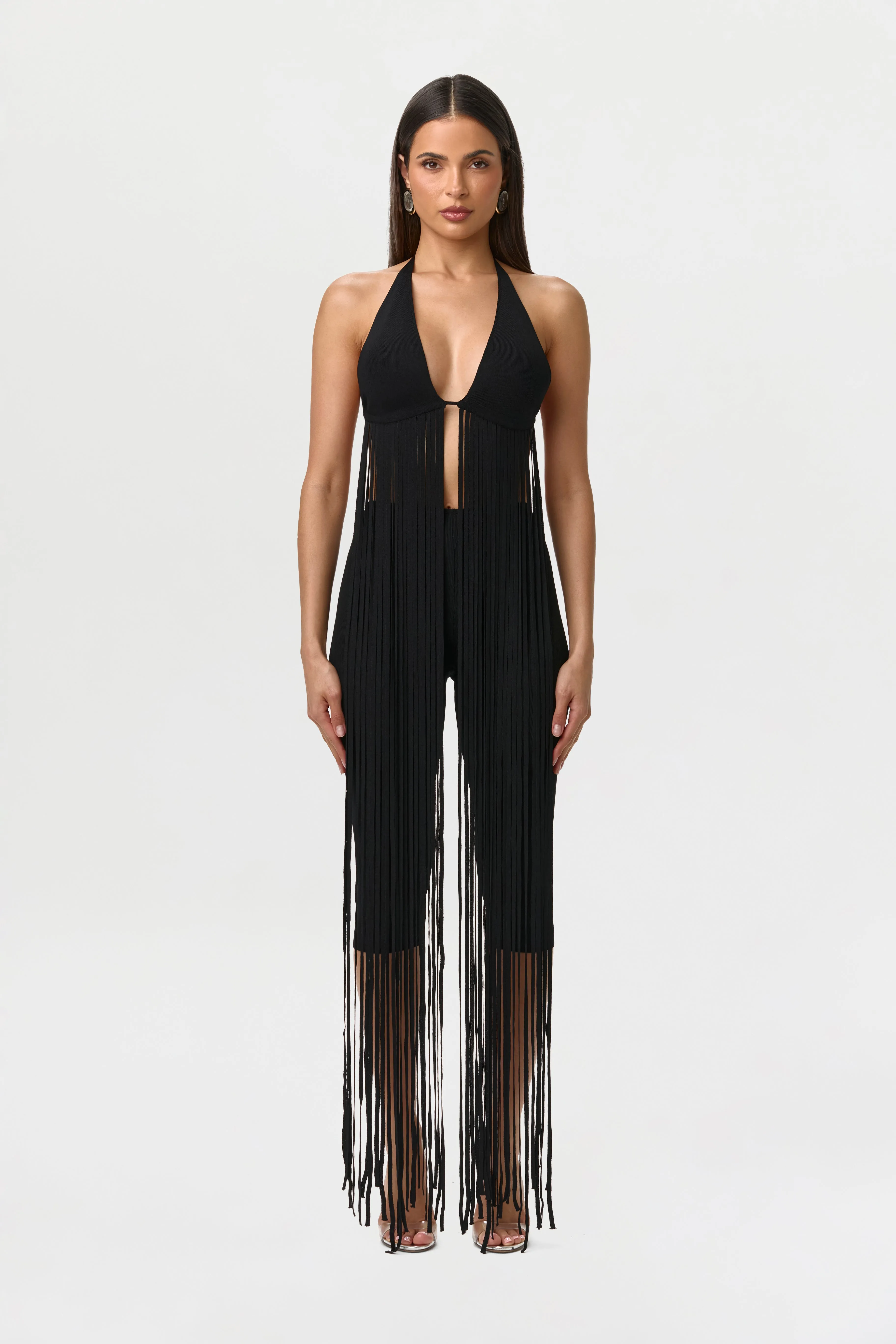 Knit Fringe Bra Halter Top sold by Naked Wardrobe