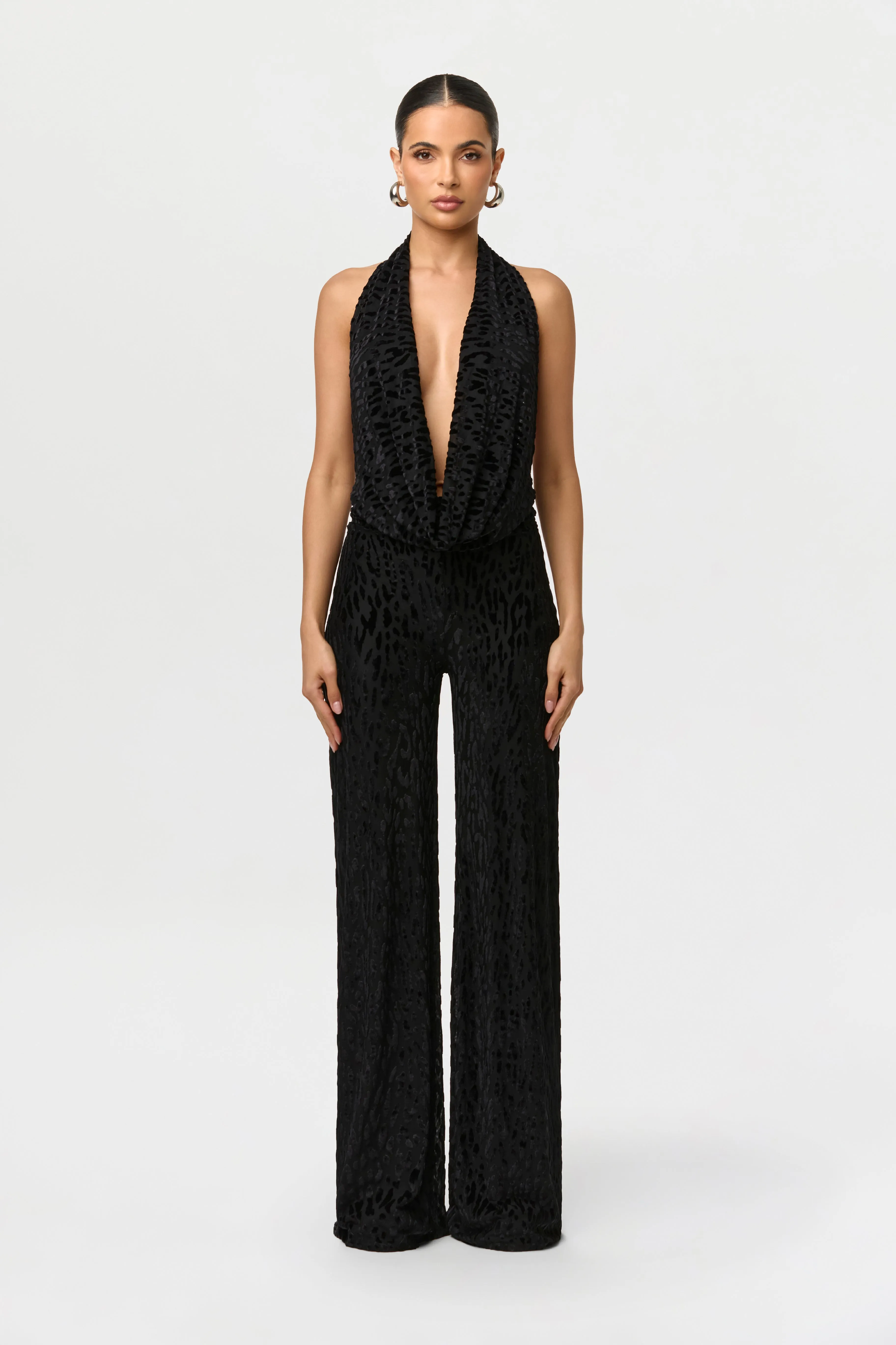 Burnout Halter Open Back Jumpsuit sold by Naked Wardrobe
