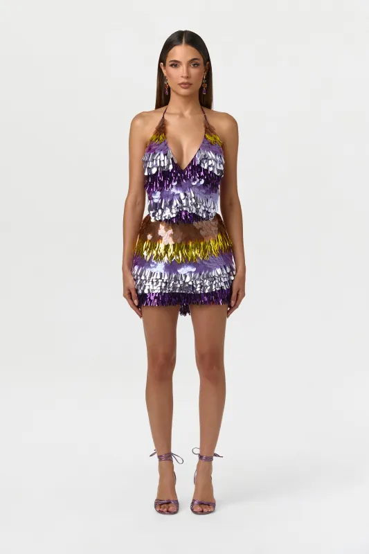 Sequin Plunge Halter Mini Dress made by Naked Wardrobe