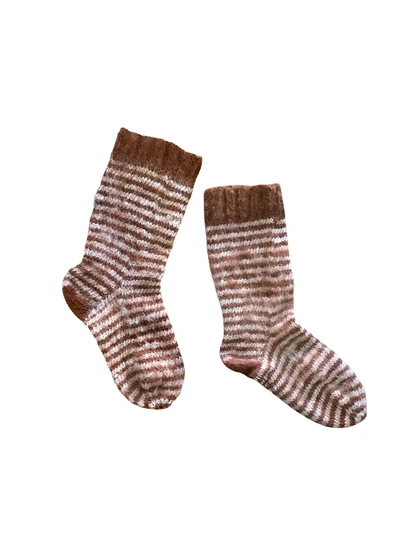 Brown and White Hand-Knitted Wool Socks made by Fields Outfitting