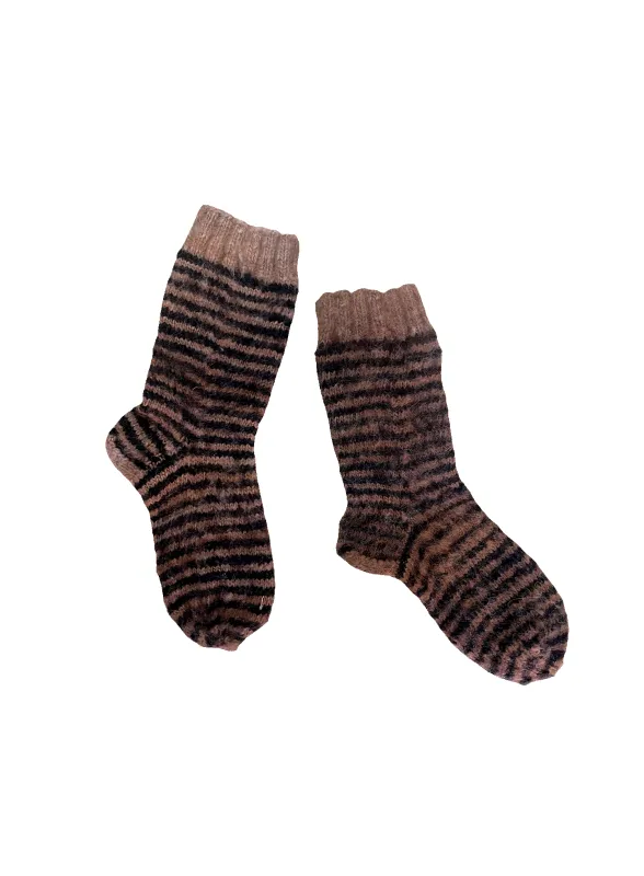 Brown and Black Hand-Knitted Wool Socks made by Fields Outfitting
