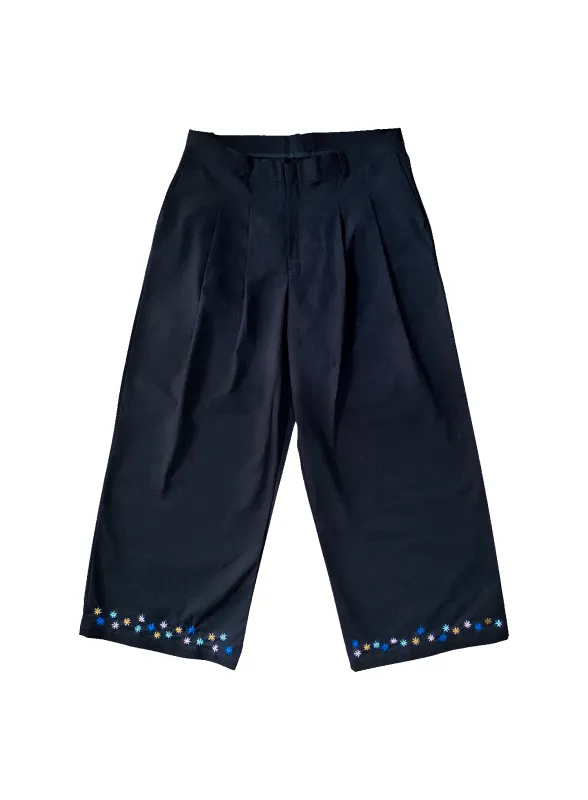 Hand-Embroidered Double-Pleated Flower Trousers made by Fields Outfitting