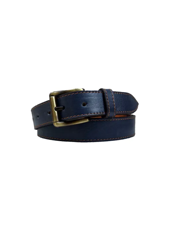 Navy Blue Leather Belt made by Fields Outfitting