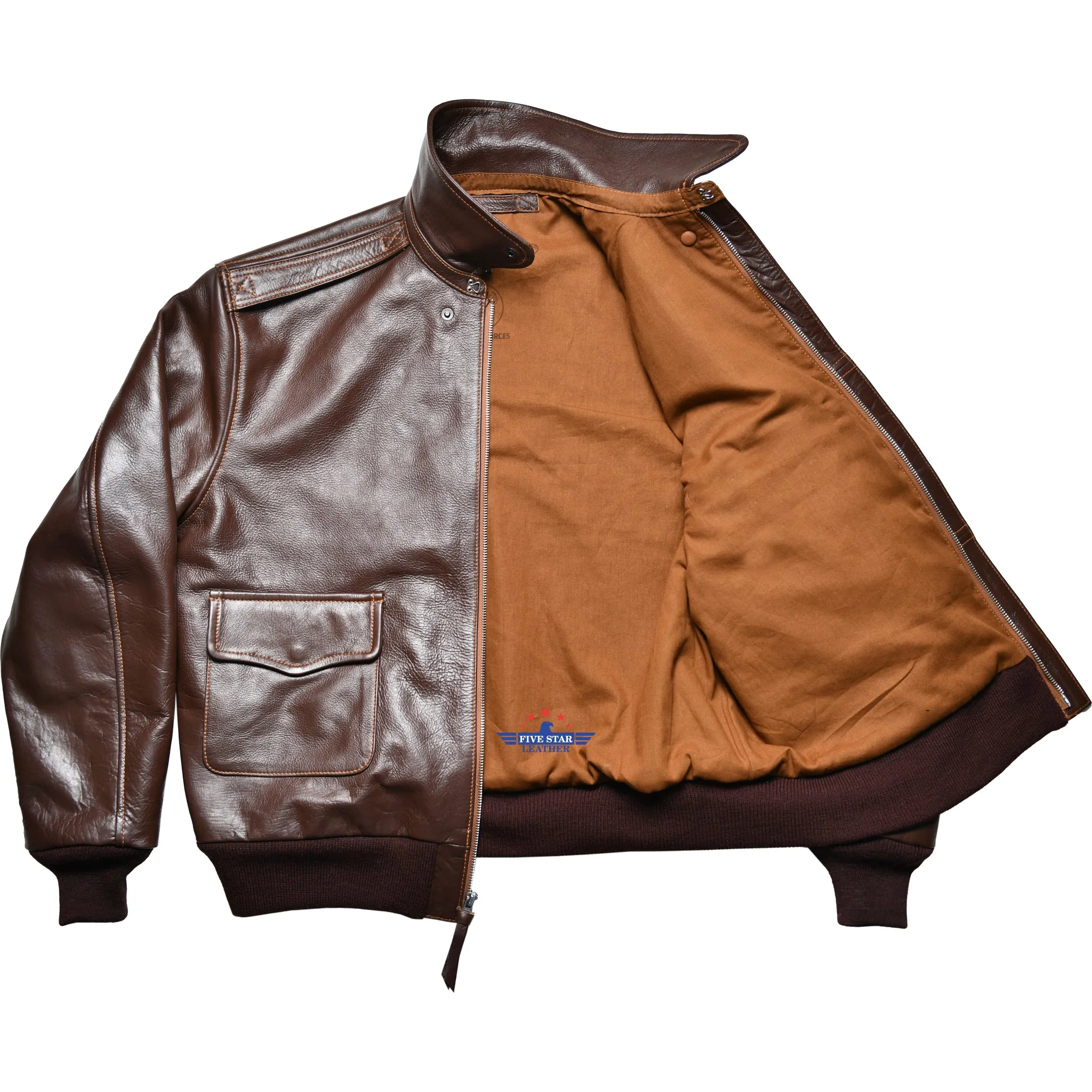 Repro Type A2 Perry Sportswear Inc. Contract 16175P Horsehide Mid Brown Jacket sold by Five Star Leather product image thumbnail 2