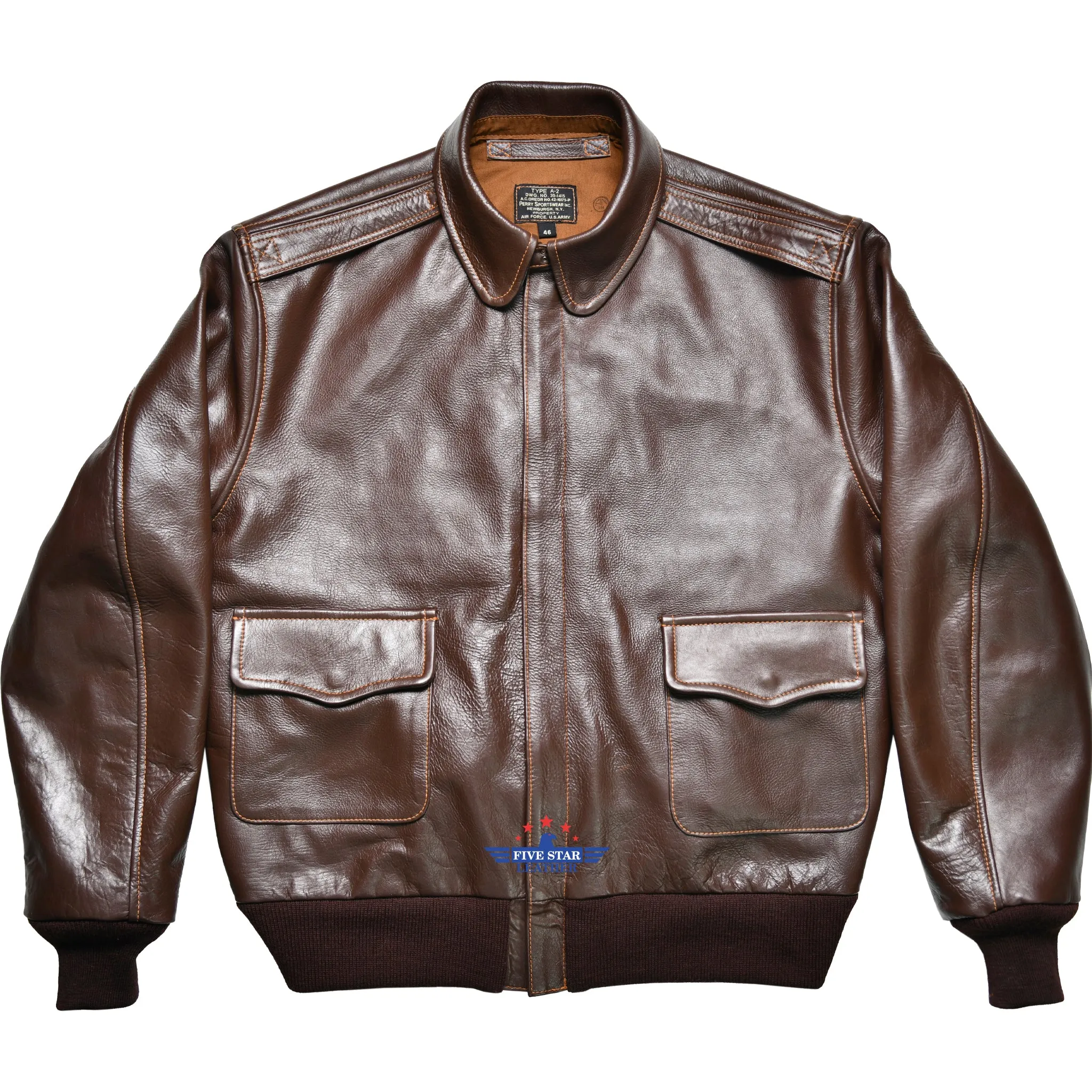 Repro Type A2 Perry Sportswear Inc. Contract 16175P Horsehide Mid Brown Jacket sold by Five Star Leather