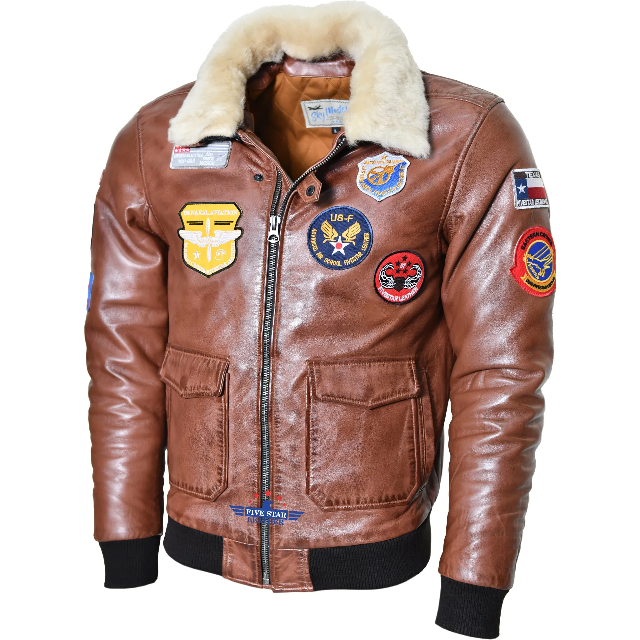 FiveStar Leather Men Aviator Pilot Flying Patched Jacket sold by Five Star Leather product image thumbnail 5