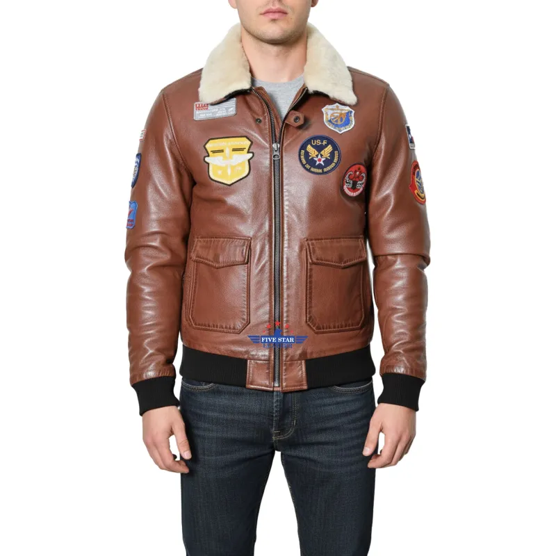FiveStar Leather Men Aviator Pilot Flying Patched Jacket sold by Five Star Leather