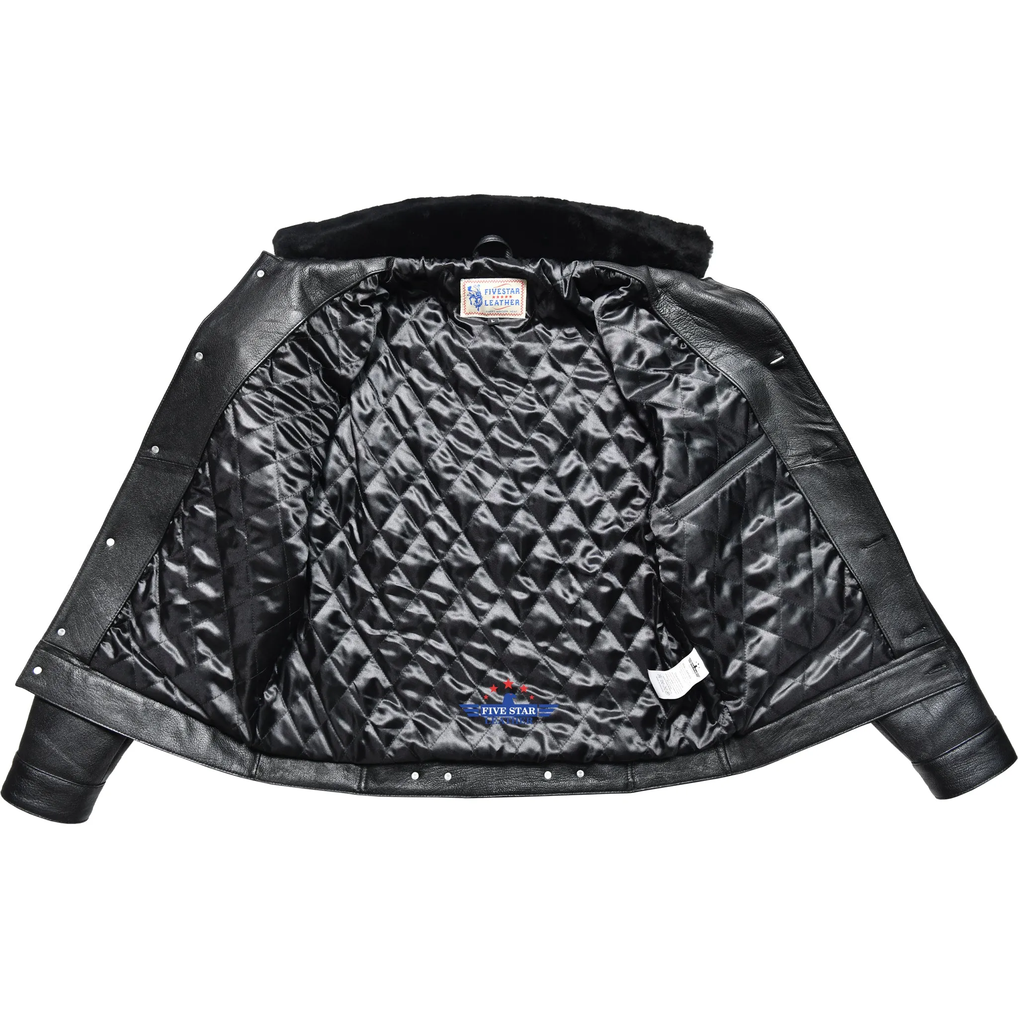 Five Star Leather Men’s Black Trucker Goat Hide Black Jacket with Mouton Fur Collar sold by Five Star Leather product image thumbnail 4