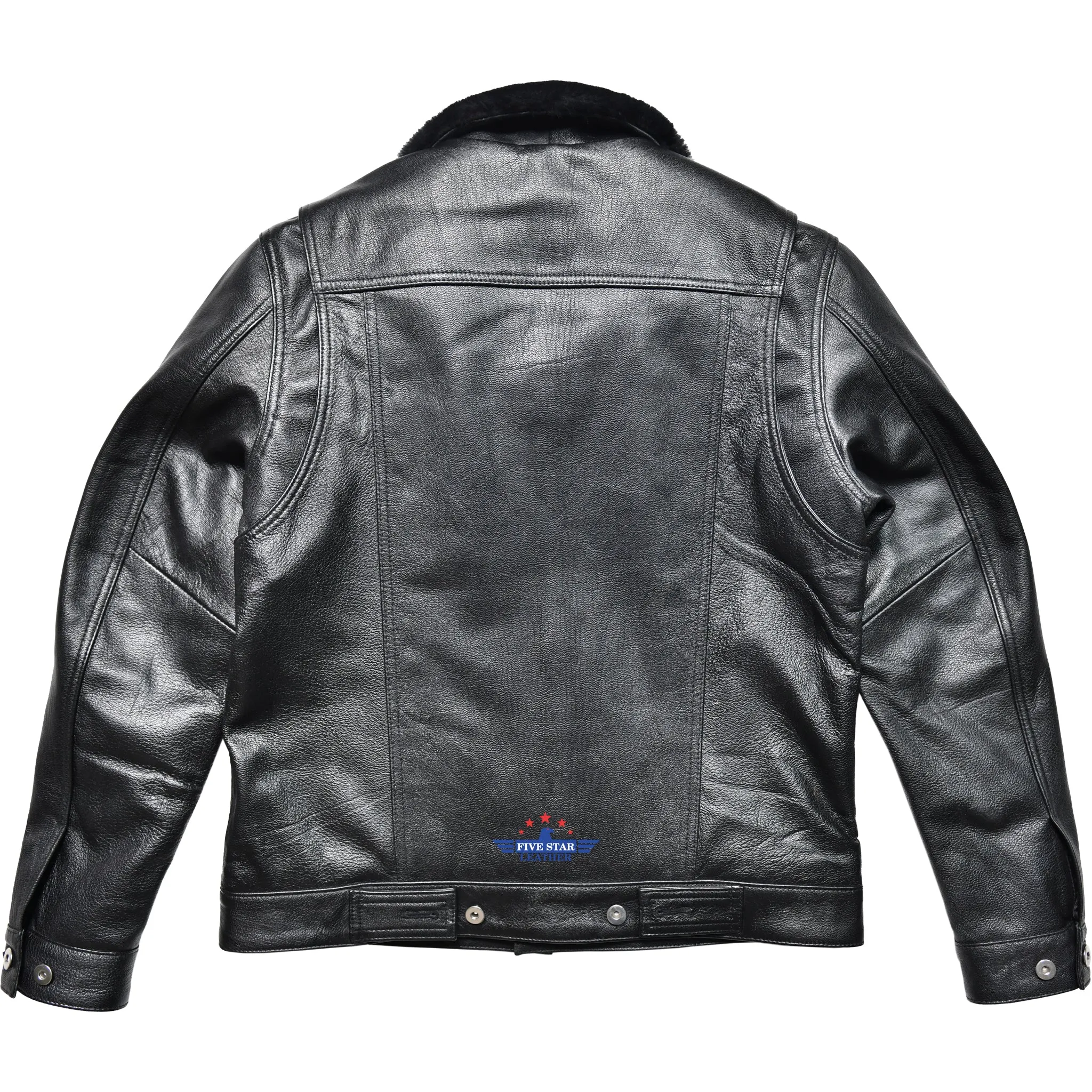 Five Star Leather Men’s Black Trucker Goat Hide Black Jacket with Mouton Fur Collar sold by Five Star Leather product image thumbnail 2