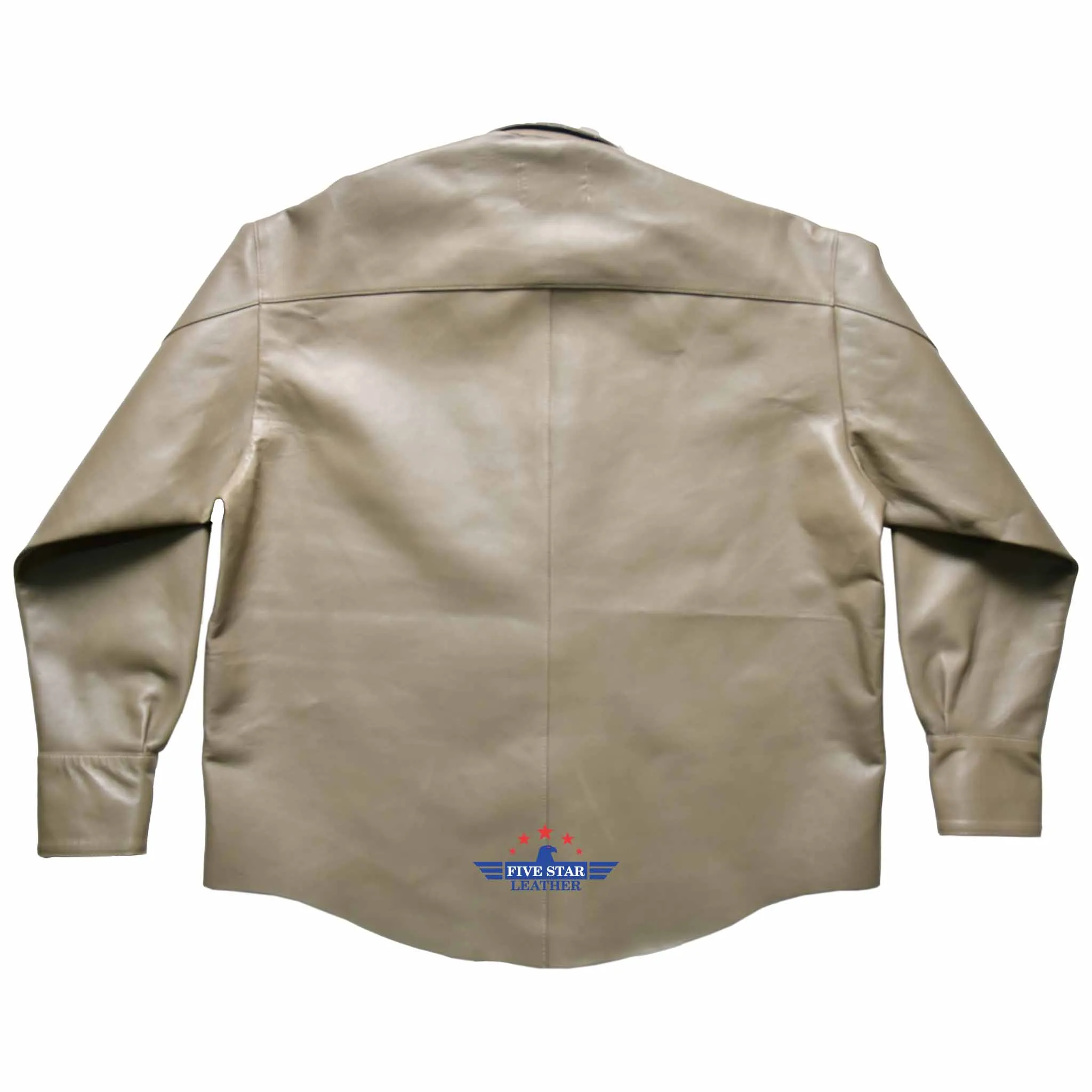 Five Star Leather Men’s Khaki Shirt Long Sleeve Handmade Overshirt sold by Five Star Leather product image thumbnail 3
