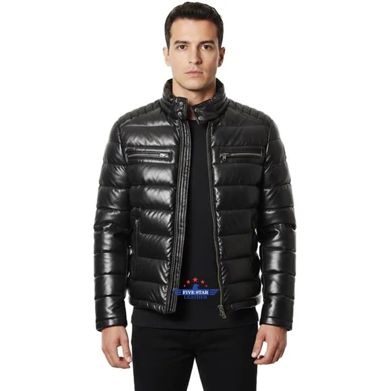 FiveStar Leather Men Lambskin Warm Puffer Jacket Quilted Winter Style sold by Five Star Leather