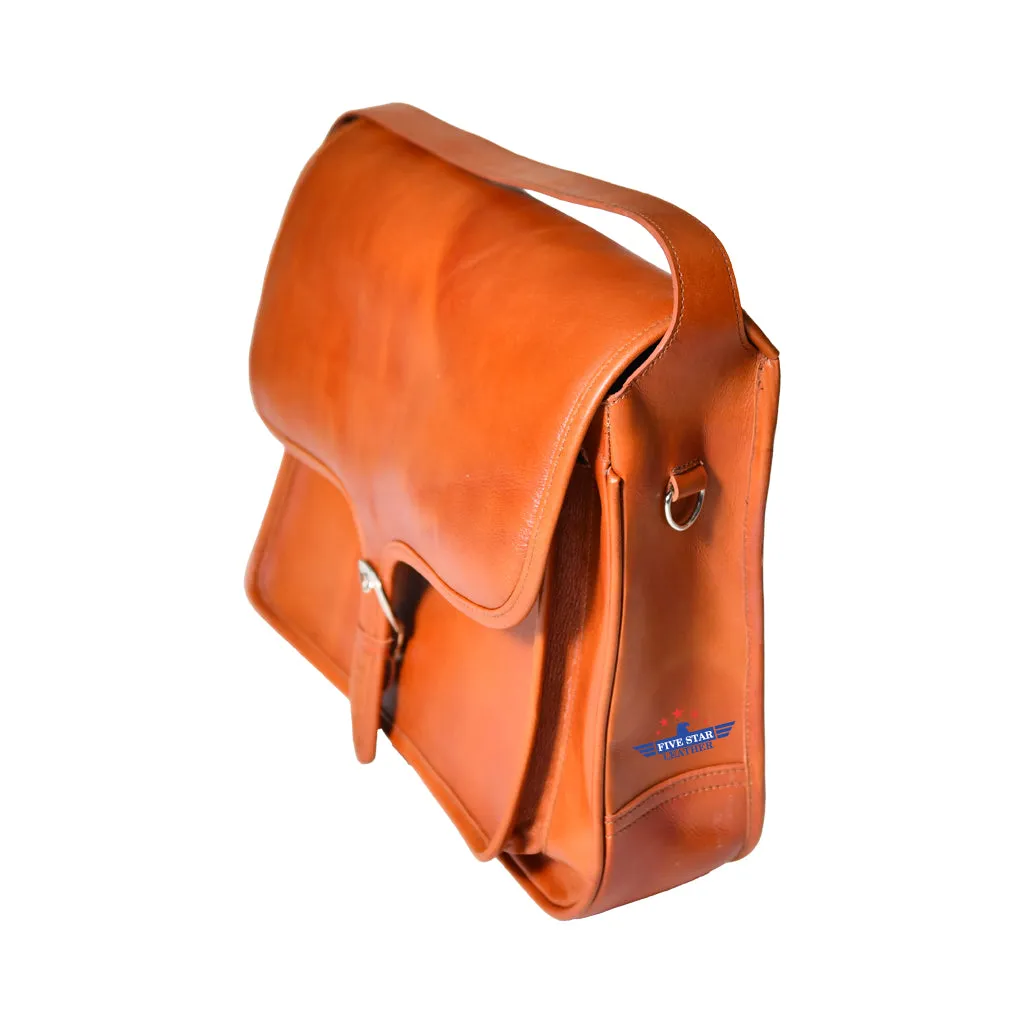 Five Star Leather Handcrafted Tan Messenger Bag Cowhide Shoulder Satchel sold by Five Star Leather product image thumbnail 3