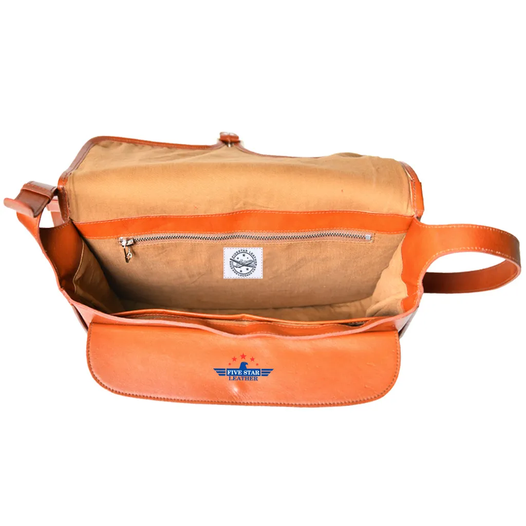 Five Star Leather Handcrafted Tan Messenger Bag Cowhide Shoulder Satchel sold by Five Star Leather product image thumbnail 2