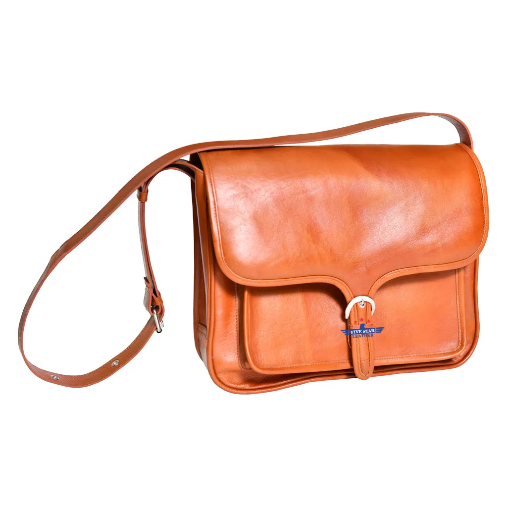 Five Star Leather Handcrafted Tan Messenger Bag Cowhide Shoulder Satchel sold by Five Star Leather