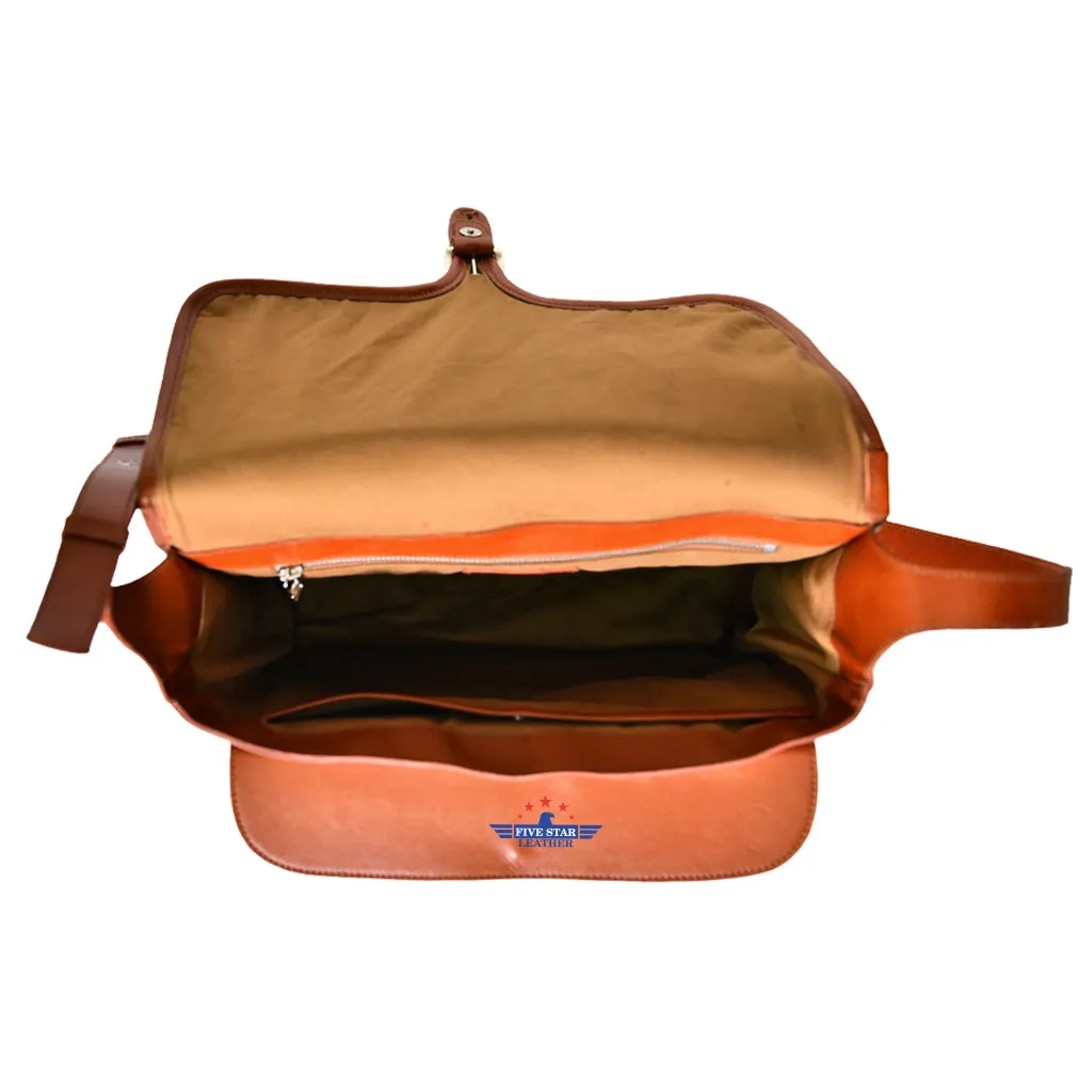 Five Star Leather Handcrafted Tan Messenger Bag Cowhide Shoulder Satchel sold by Five Star Leather product image thumbnail 4