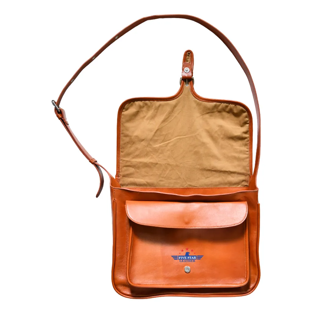Five Star Leather Handcrafted Tan Messenger Bag Cowhide Shoulder Satchel sold by Five Star Leather product image thumbnail 5