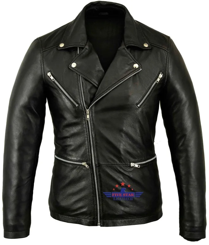 Men’s Genuine Black Five Star Leather Sports Iconic Stylish Slim fit Jacket sold by Five Star Leather