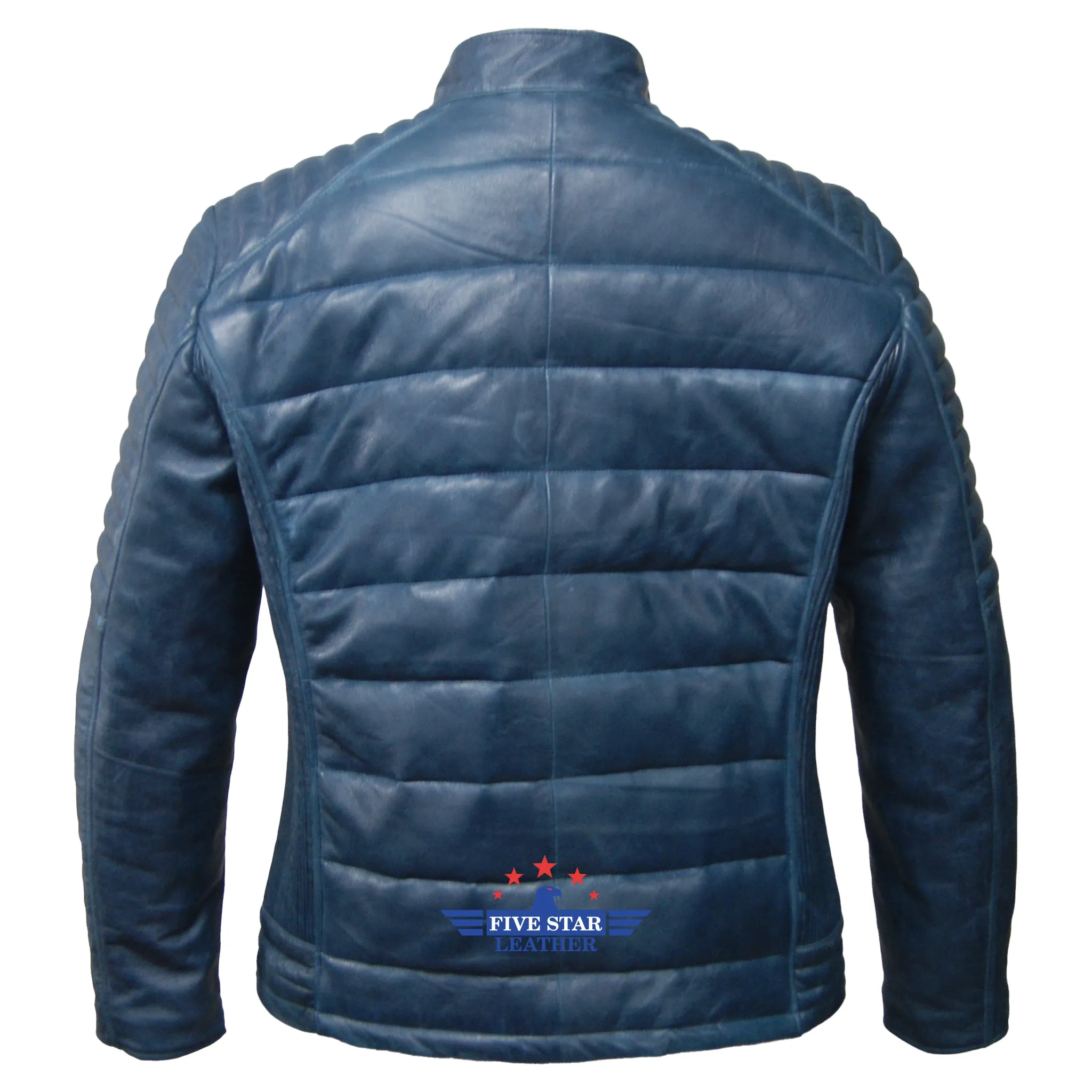Men’s Quilted Leather Jacket Slim Fit Style Zipper Pockets sold by Five Star Leather product image thumbnail 2