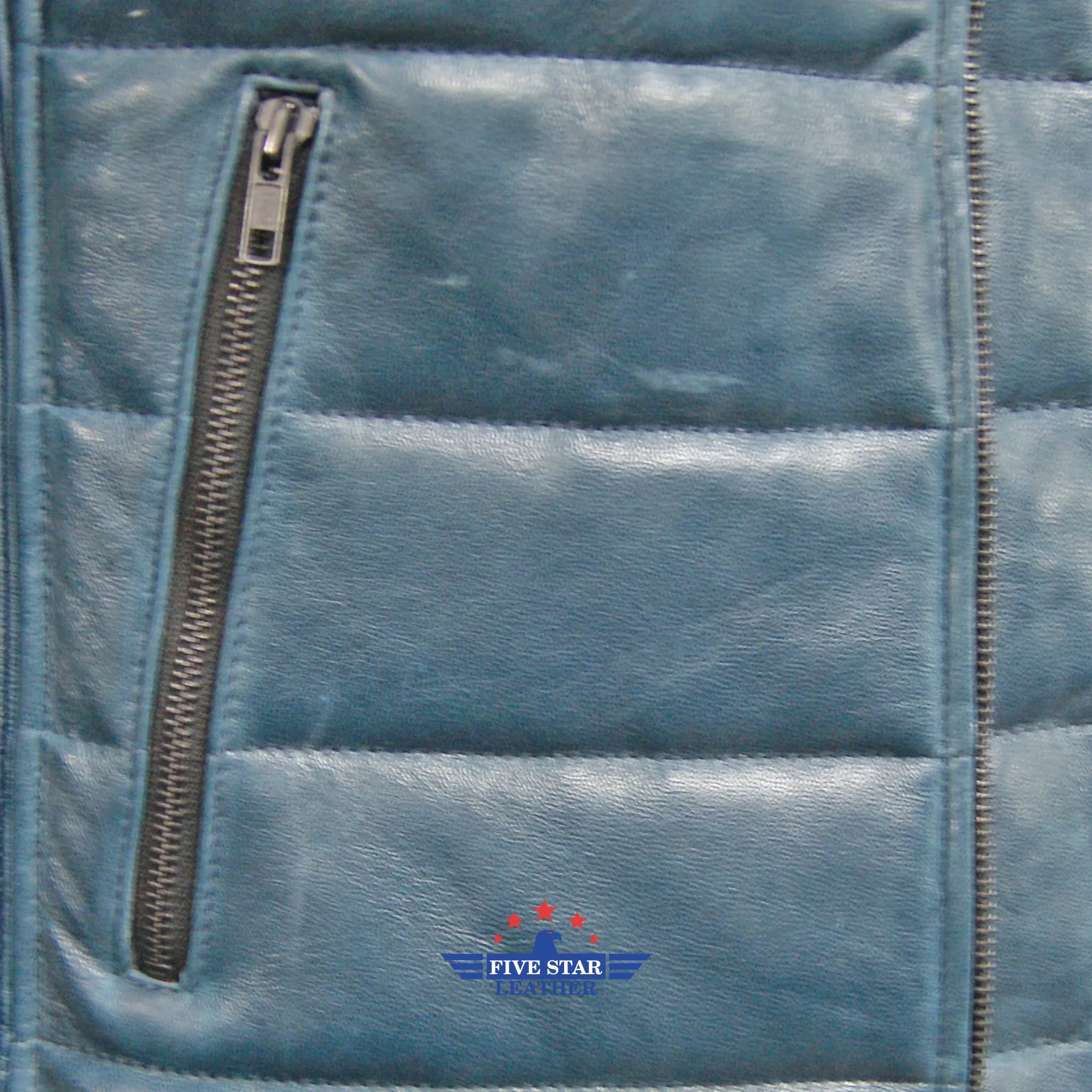 Men’s Quilted Leather Jacket Slim Fit Style Zipper Pockets sold by Five Star Leather product image thumbnail 4