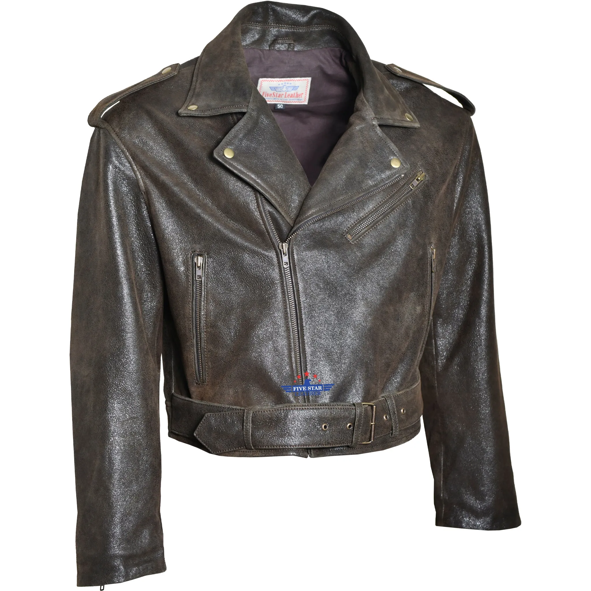 FiveStar Leather Women Road Master Olive Crispy Real Leather Jacket sold by Five Star Leather