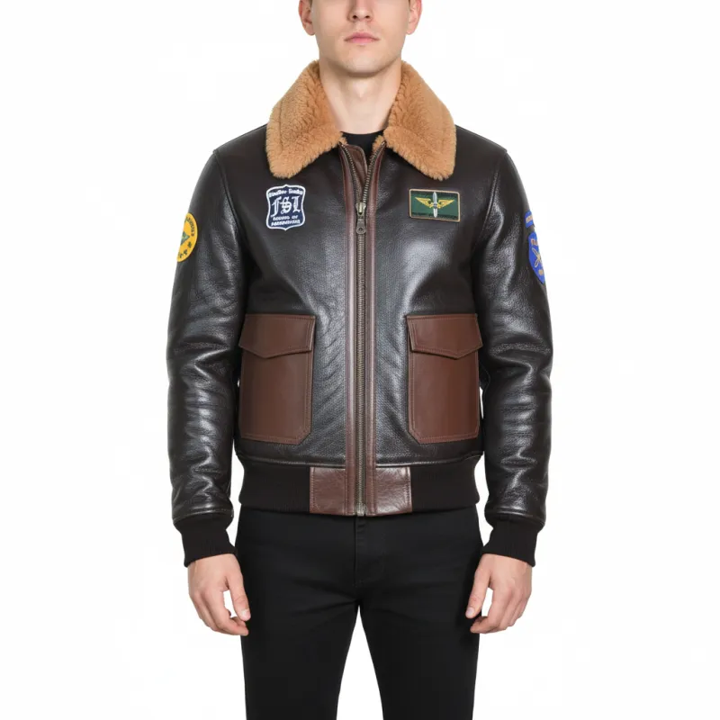 Five Star Leather Men Sheepskin Aviator Bomber Jacket Seal Brown sold by Five Star Leather