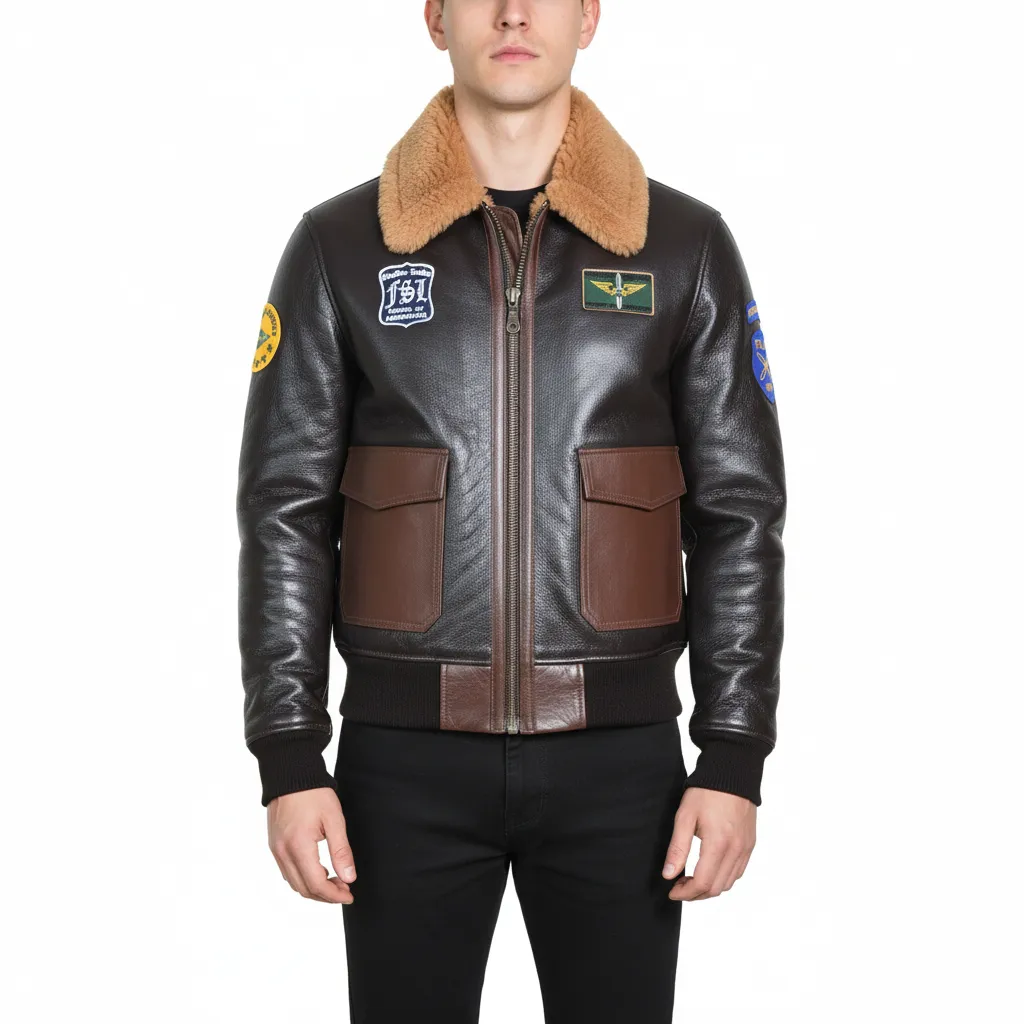 Five Star Leather Men Sheepskin Aviator Bomber Jacket Seal Brown sold by Five Star Leather