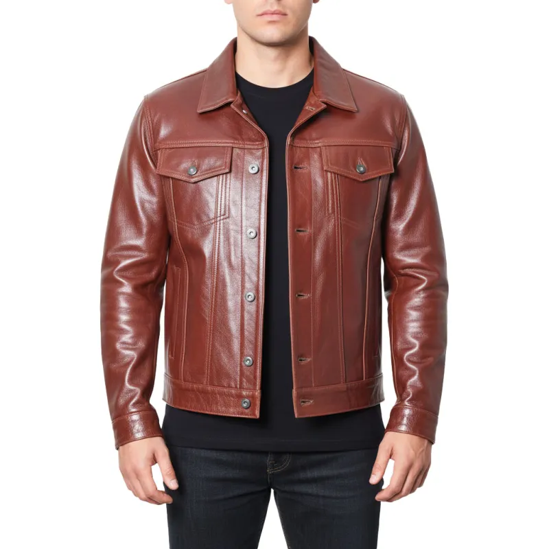 Fivestar Leather Classic Men's Horsehide Brown Pullup Trucker Jacket sold by Five Star Leather