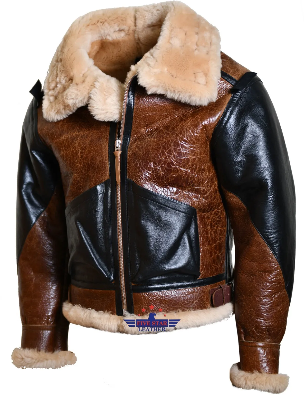FiveStar Leather B-3 Bomber Aviator Dual Pocket Pilot Sheepskin Flight Jacket sold by Five Star Leather product image thumbnail 4