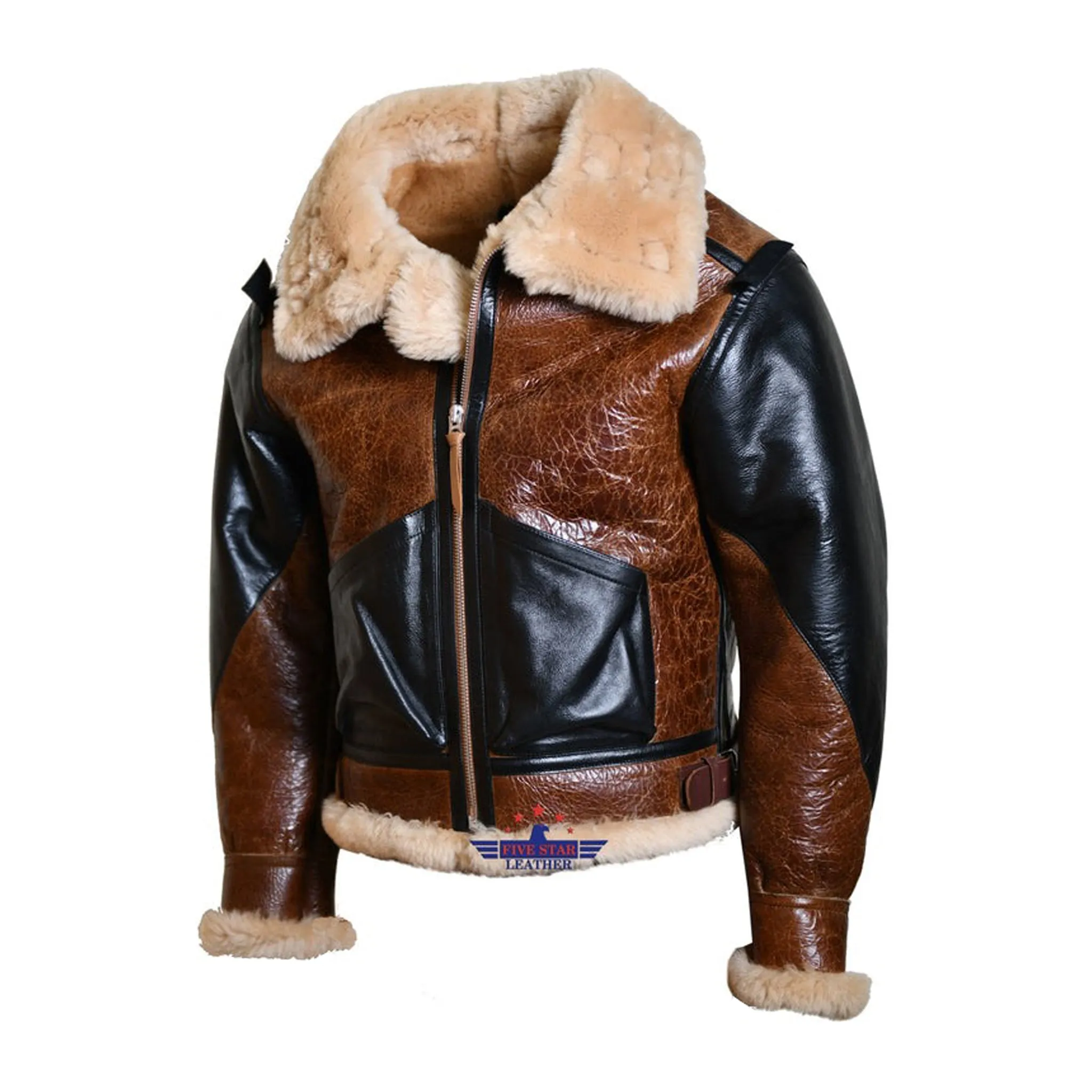 FiveStar Leather B-3 Bomber Aviator Dual Pocket Pilot Sheepskin Flight Jacket sold by Five Star Leather