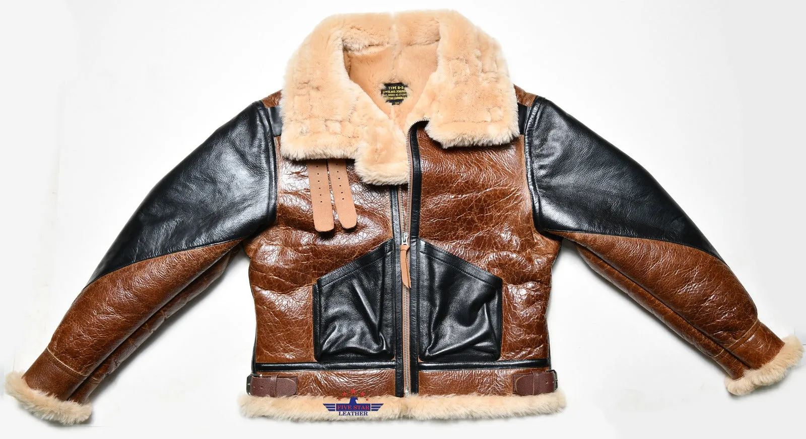 FiveStar Leather B-3 Bomber Aviator Dual Pocket Pilot Sheepskin Flight Jacket sold by Five Star Leather product image thumbnail 3