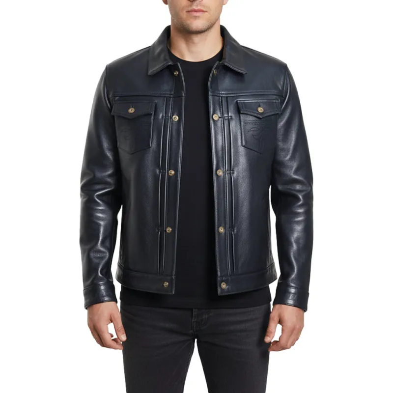 FiveStar Leather Men Trucker Steer Hide Classic Western Denim Style Jacket sold by Five Star Leather