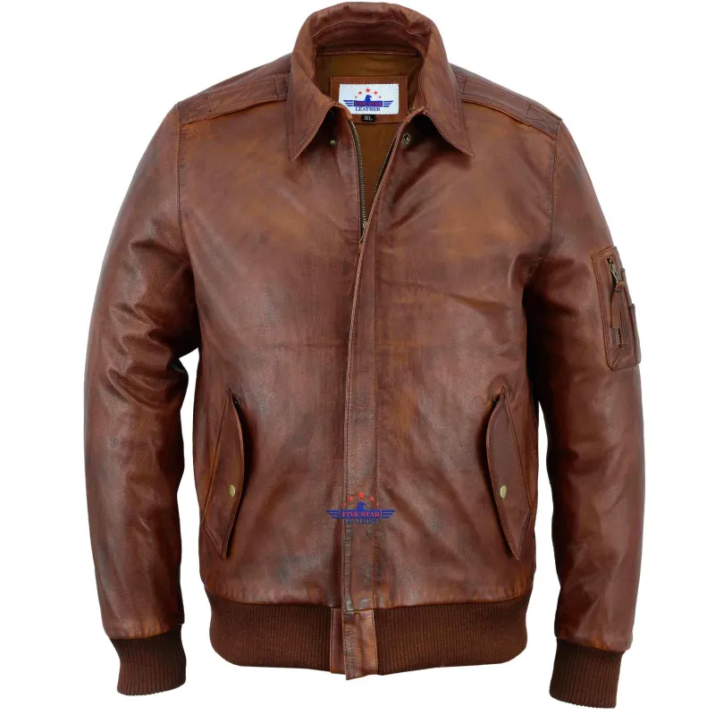 MA-1 Flight Jacket Distressed Brown Airforce Bomber Army Combat Military Pilot US sold by Five Star Leather