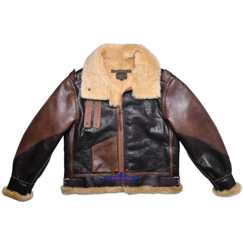 Repro USAAF Type B-3 Bomber Aviator Seal Brown Sheep Leather Flight Jacket Distressed Reinforcements sold by Five Star Leather