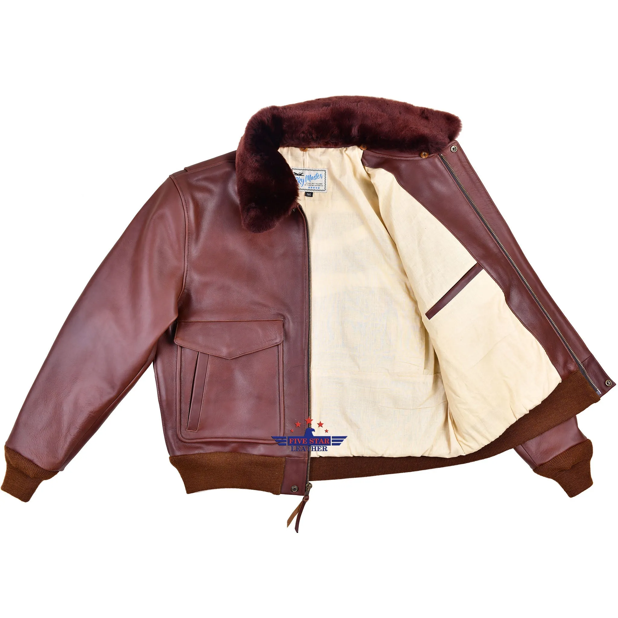 Fivestar Leather Men's Custom Fashion Leather Flight Bomber Jacket sold by Five Star Leather product image thumbnail 4