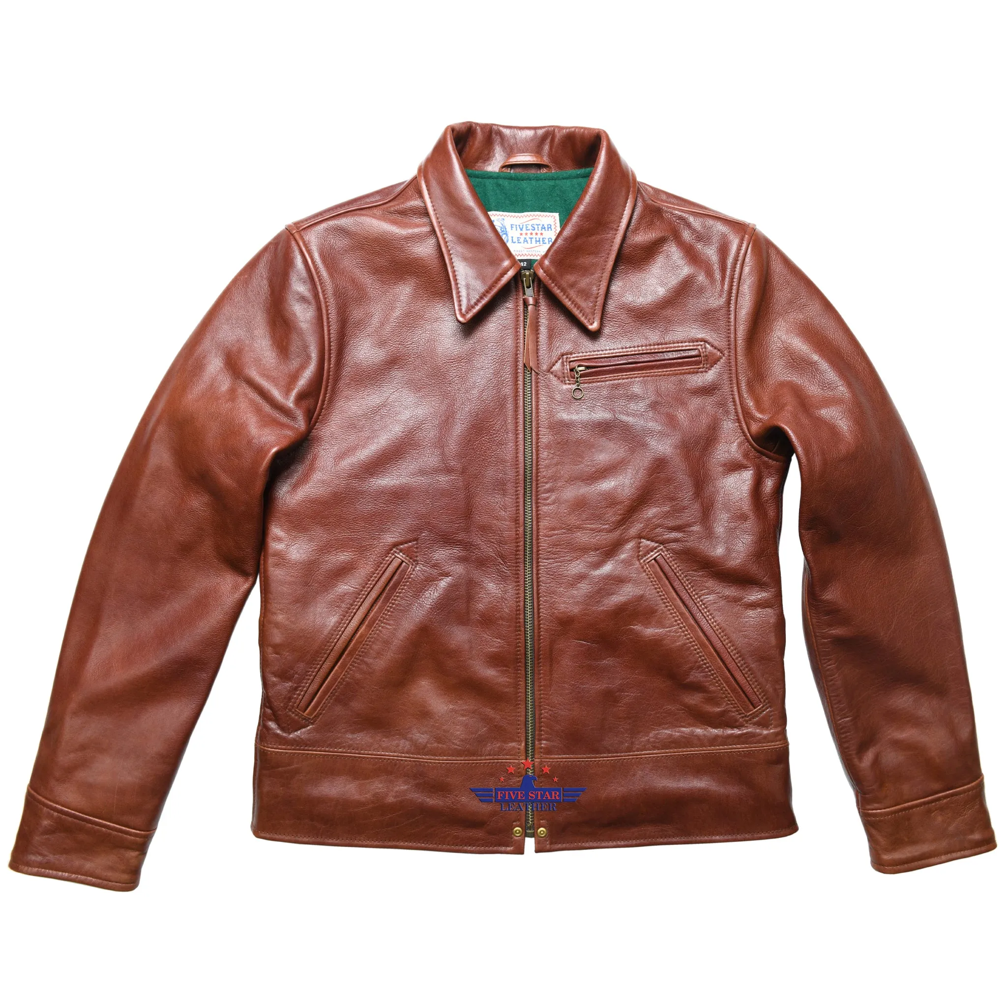 FiveStar Leather Vintage 1930s Half Belt Horse Hide Brandy Brown Jacket sold by Five Star Leather