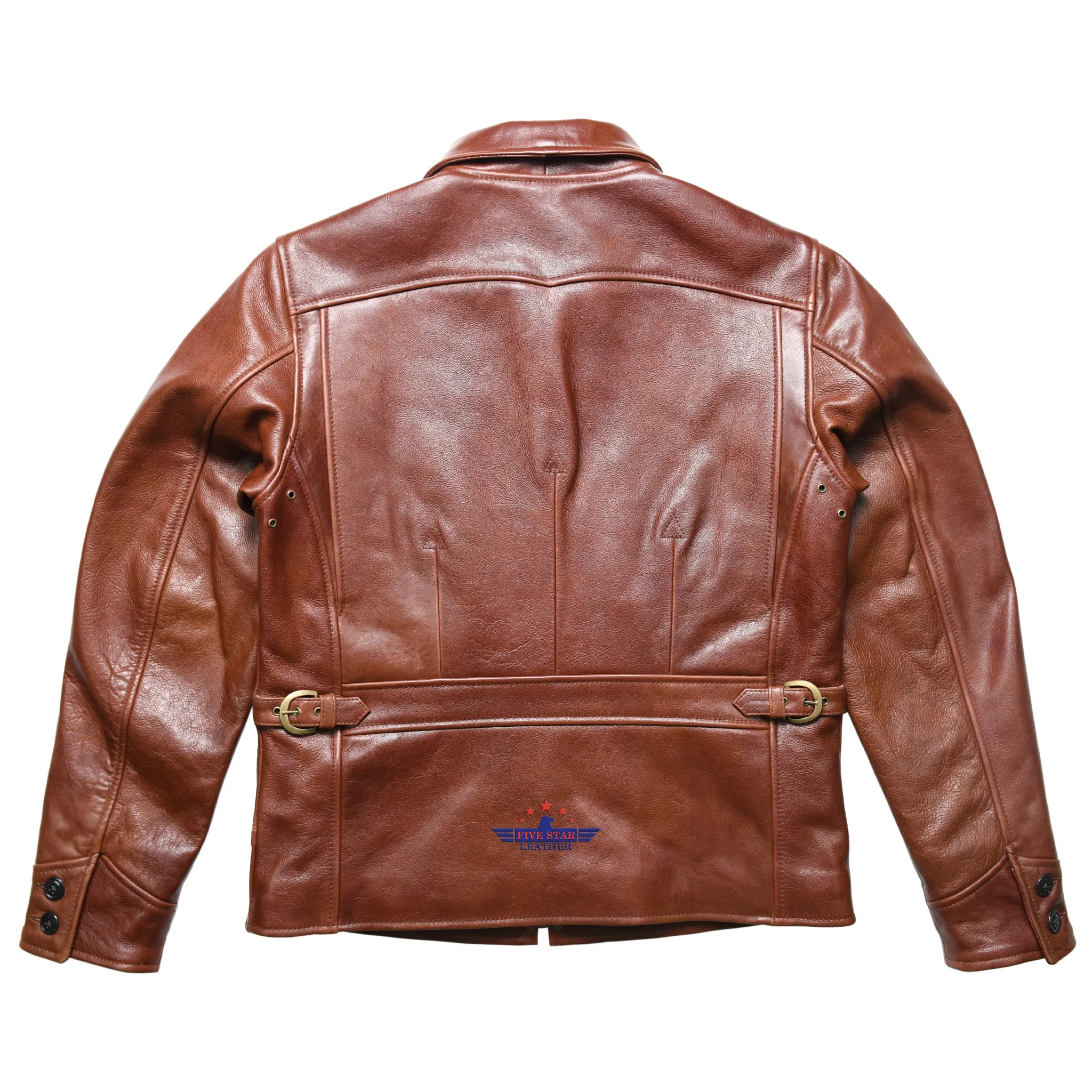 FiveStar Leather Vintage 1930s Half Belt Horse Hide Brandy Brown Jacket sold by Five Star Leather product image thumbnail 3