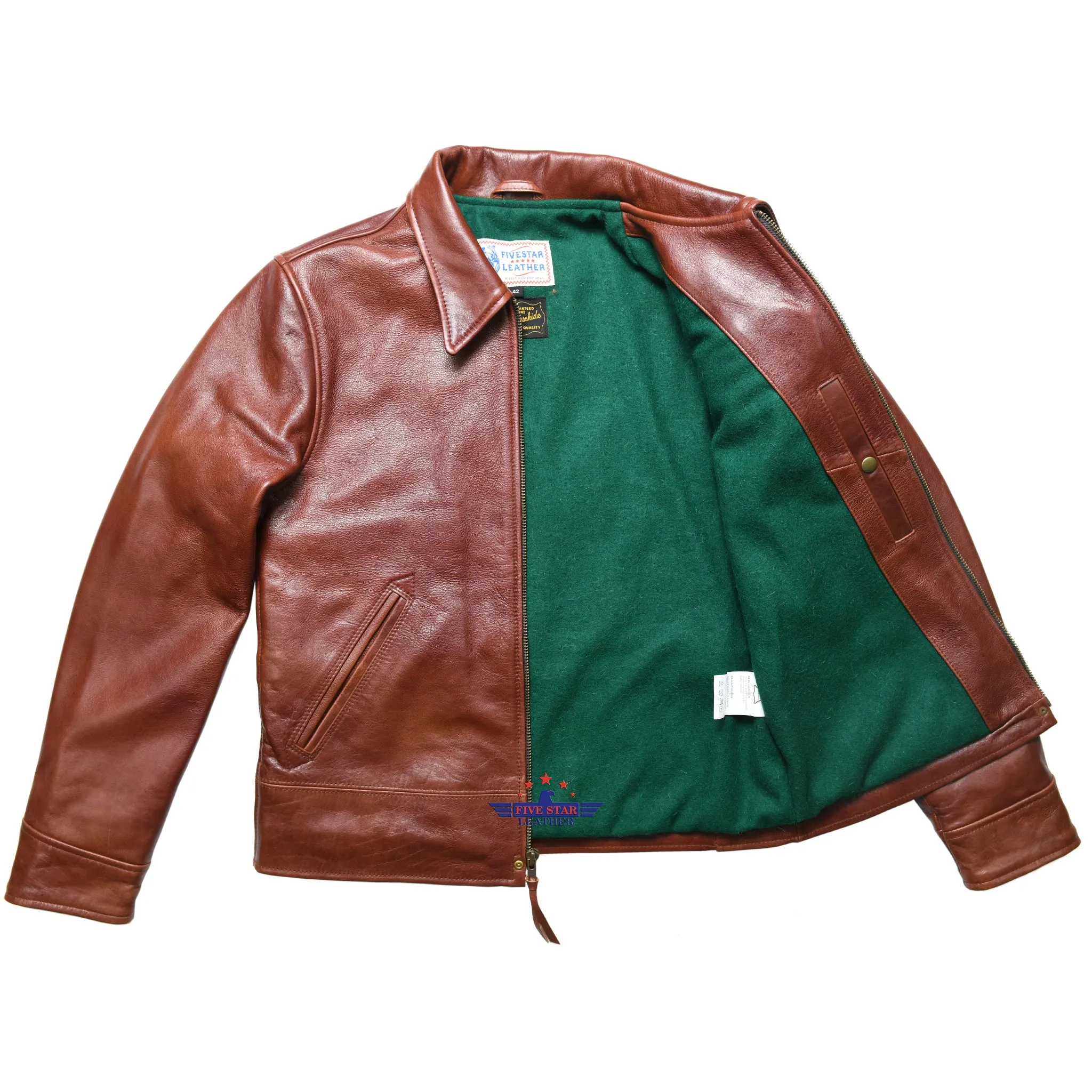 FiveStar Leather Vintage 1930s Half Belt Horse Hide Brandy Brown Jacket sold by Five Star Leather product image thumbnail 4