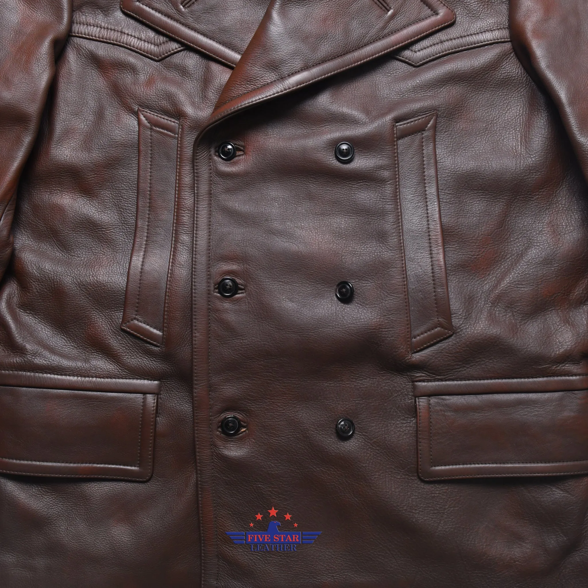 Fivestar Leather Men Double Breasted Horse Hide Mid Brown Coat sold by Five Star Leather product image thumbnail 5