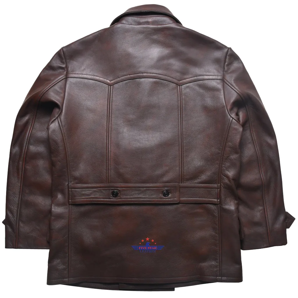 Fivestar Leather Men Double Breasted Horse Hide Mid Brown Coat sold by Five Star Leather product image thumbnail 4