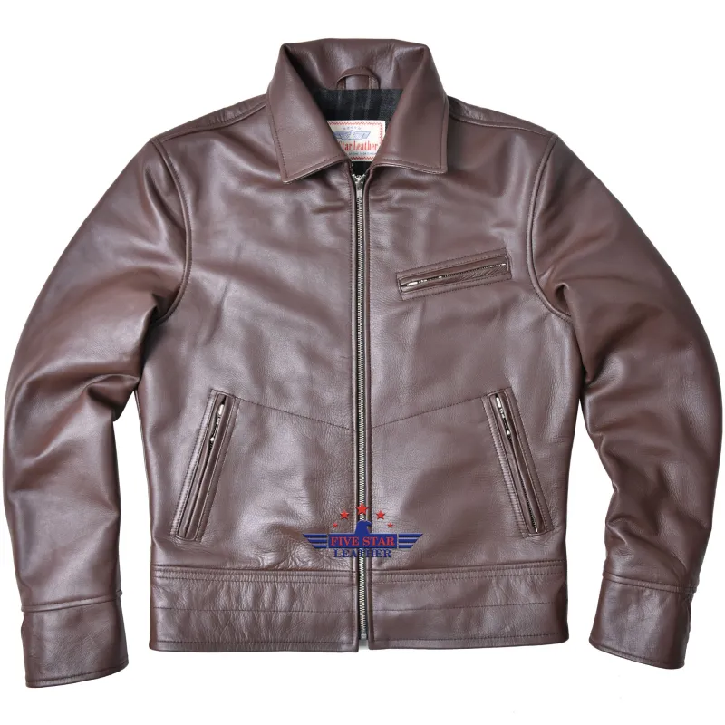 FiveStar Leather Sportswear Vintage Custom 1930s Horse Hide Mid Brown Leather Jacket sold by Five Star Leather