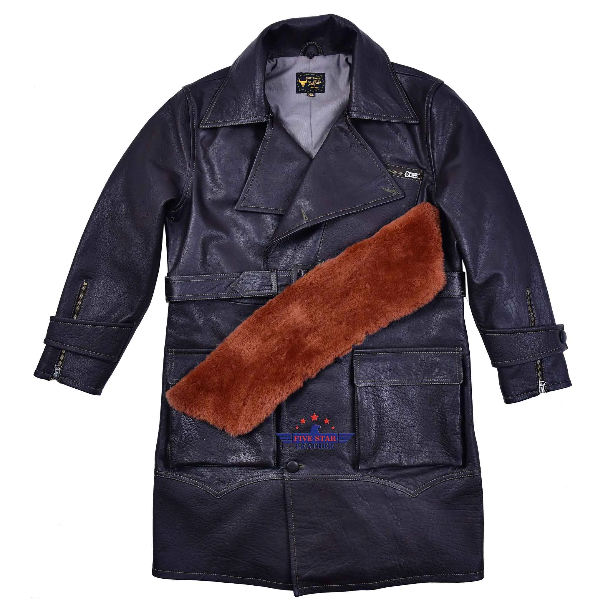 Fivestar Leather Men Fashion Trench Coat Buffalo Seal Brown sold by Five Star Leather product image thumbnail 4