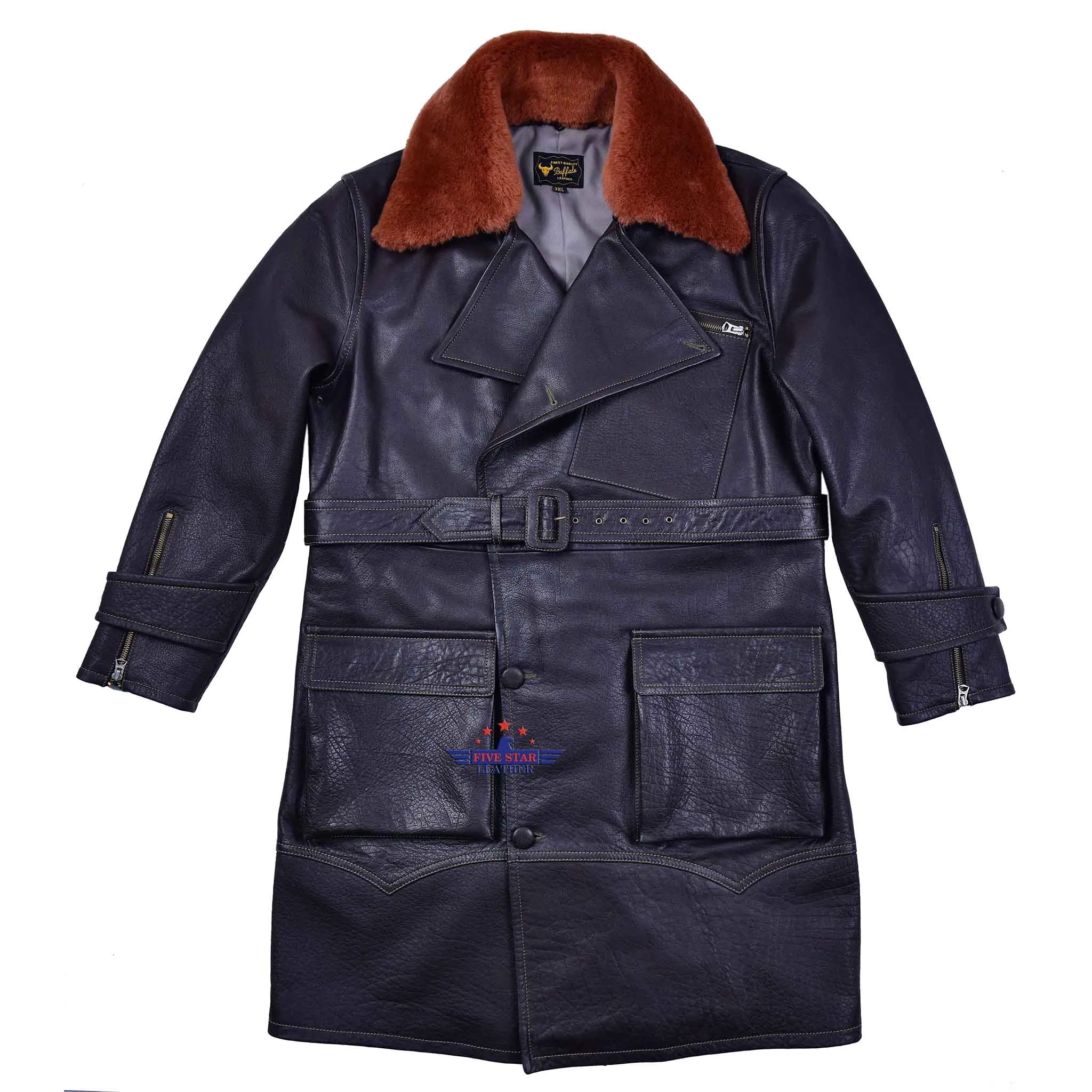Fivestar Leather Men Fashion Trench Coat Buffalo Seal Brown sold by Five Star Leather product image thumbnail 2