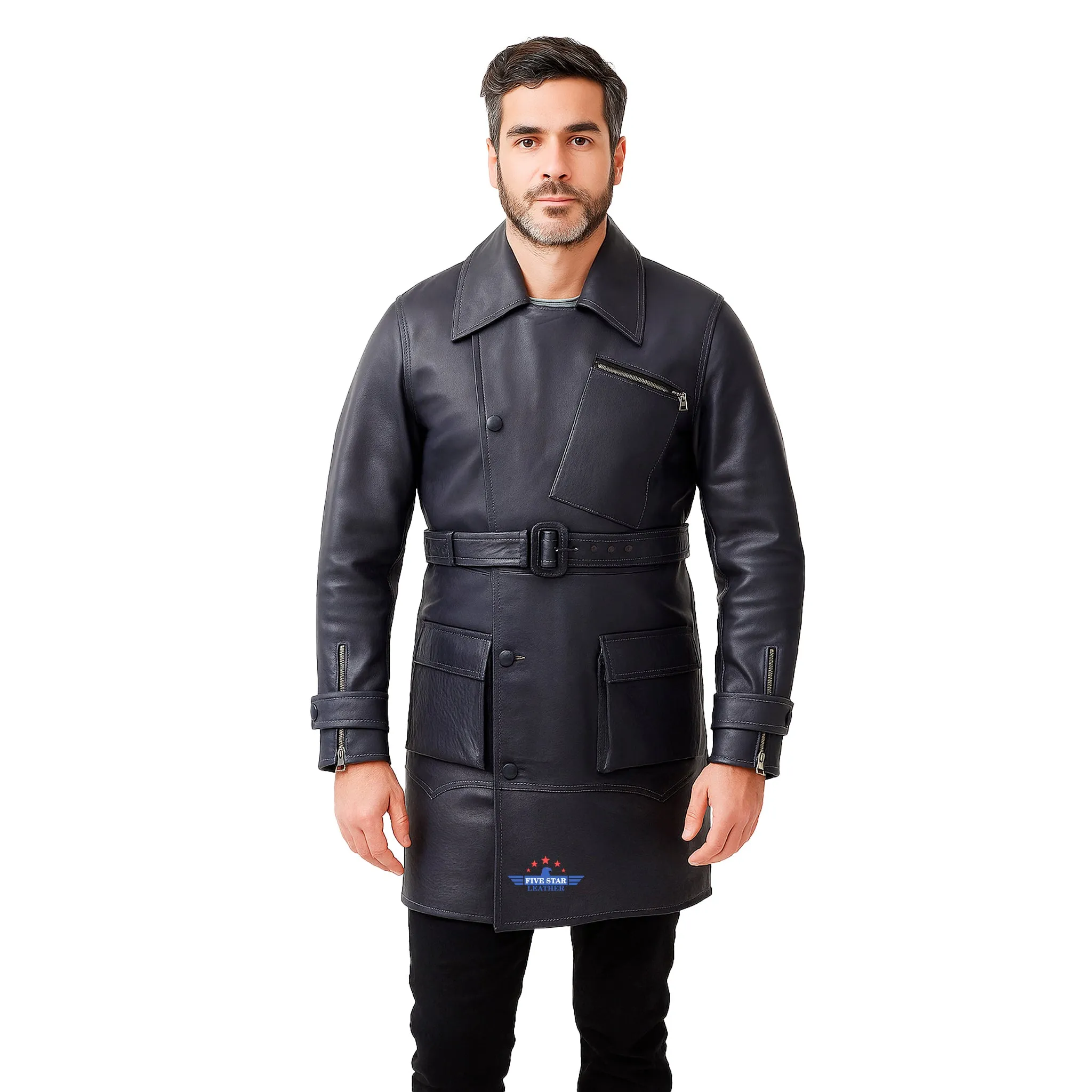 Fivestar Leather Men Fashion Trench Coat Buffalo Seal Brown sold by Five Star Leather
