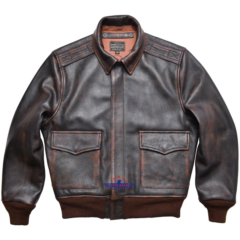 Fivestar leather Men Repro A2 1939 Werber Sportswear Military Flight Distressed Goatskin Leather Jacket sold by Five Star Leather
