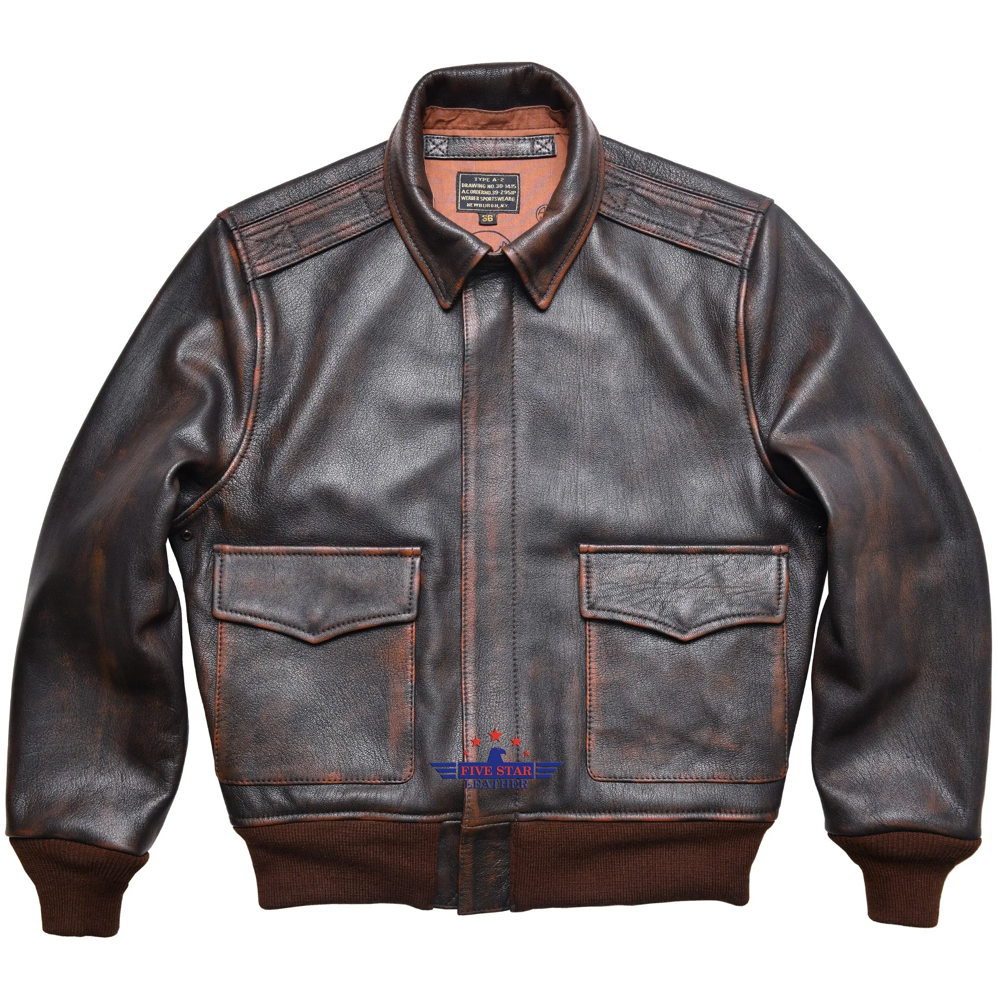 Fivestar leather Men Repro A2 1939 Werber Sportswear Military Flight Distressed Goatskin Leather Jacket sold by Five Star Leather