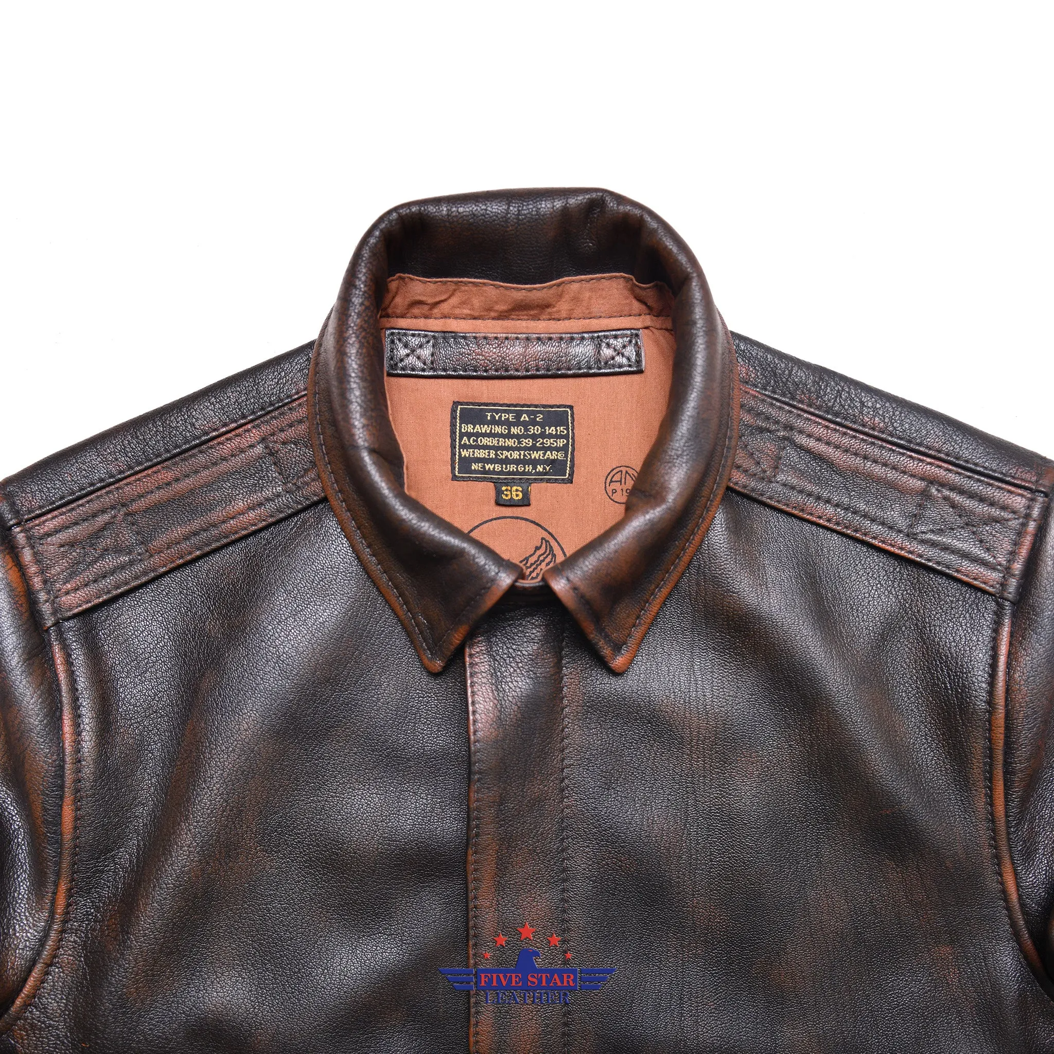 Fivestar leather Men Repro A2 1939 Werber Sportswear Military Flight Distressed Goatskin Leather Jacket sold by Five Star Leather product image thumbnail 4