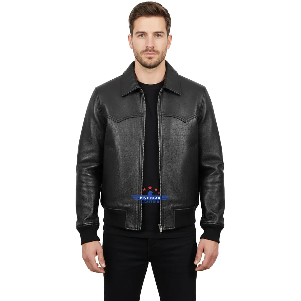 FiveStar Leather Trucker Western Style Goat Black Men Jacket sold by Five Star Leather