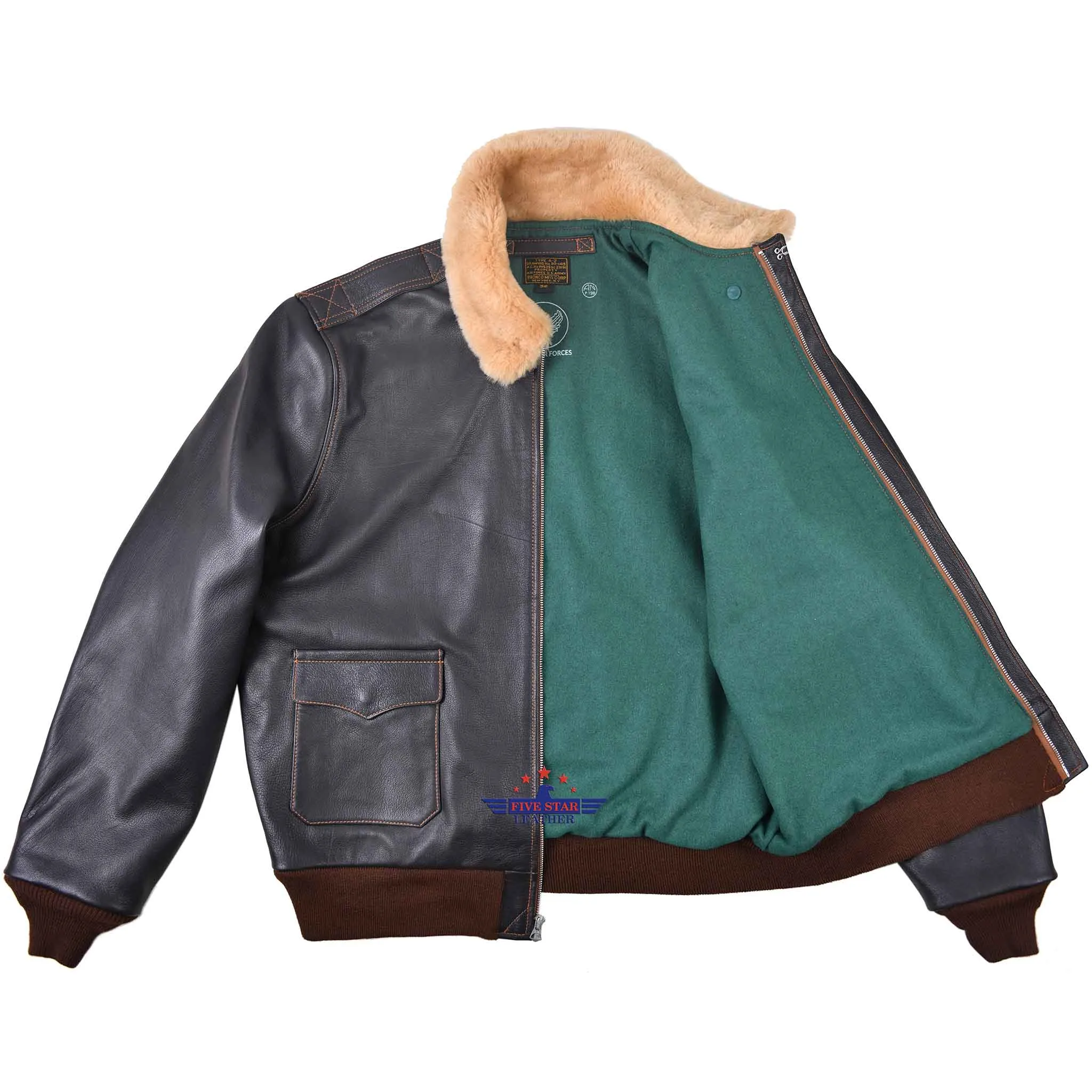 FiveStar Leather - Type A2 Winterized Repro Military Flight Jacket Real Goatskin Leather Seal Brown sold by Five Star Leather product image thumbnail 5
