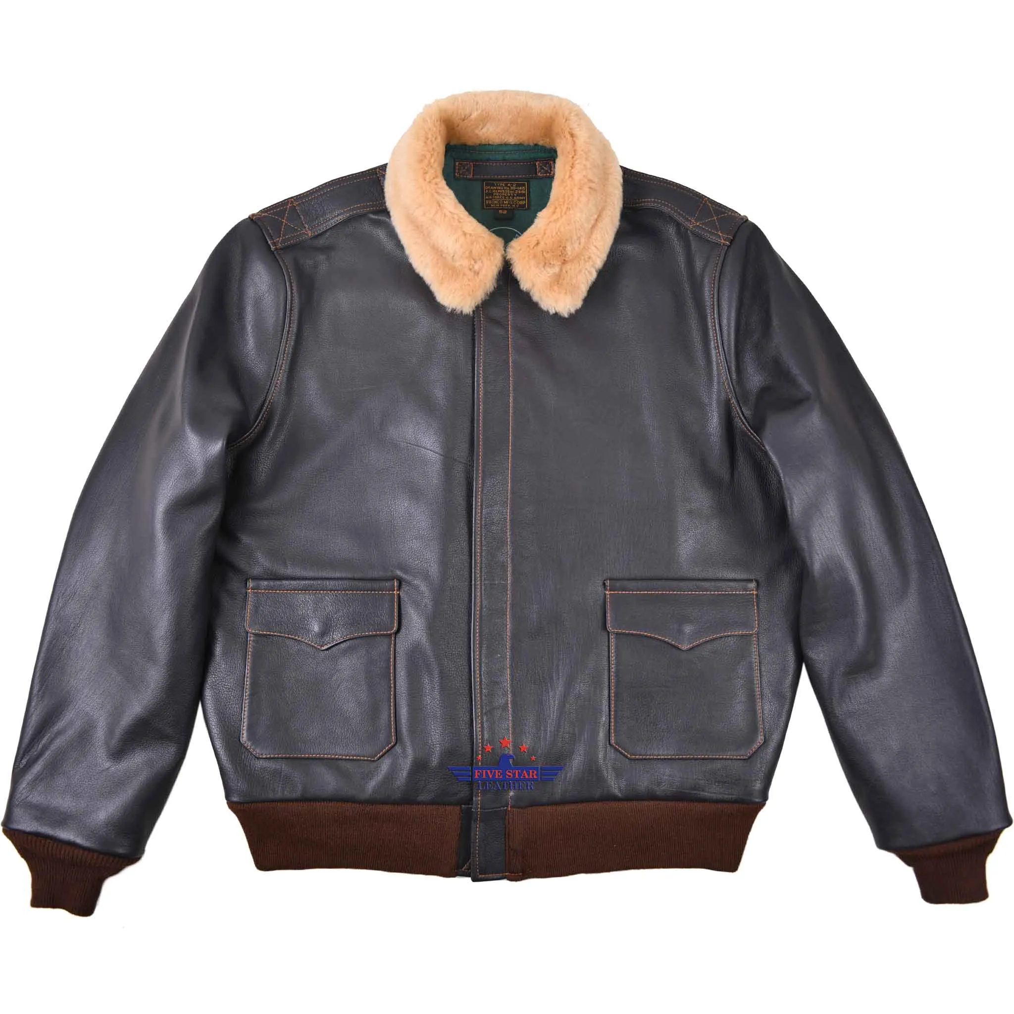 FiveStar Leather - Type A2 Winterized Repro Military Flight Jacket Real Goatskin Leather Seal Brown sold by Five Star Leather